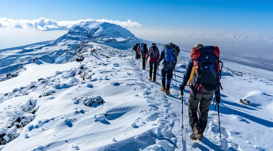 Midnight summit attempt to Uhuru Peak 5,895m and descent to Mweka Camp