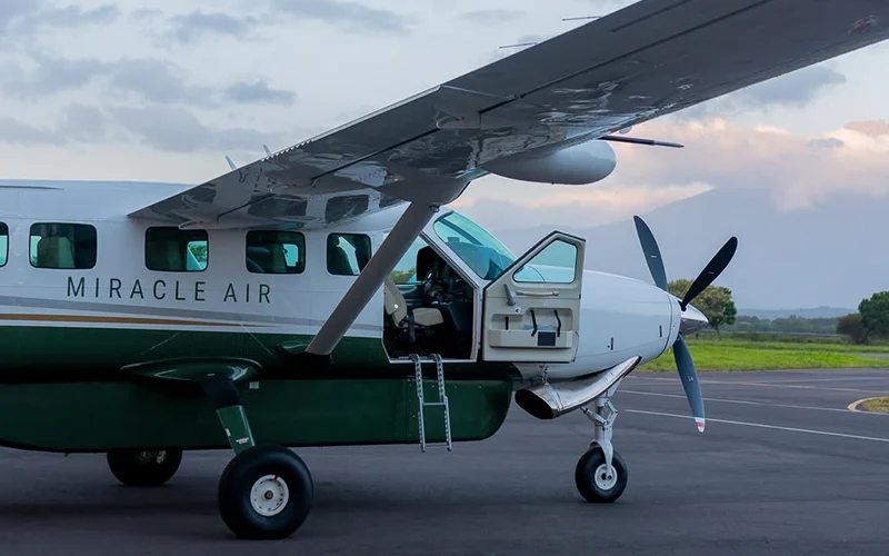 Luxury domestic flight aircraft on the runway for Serengeti departure